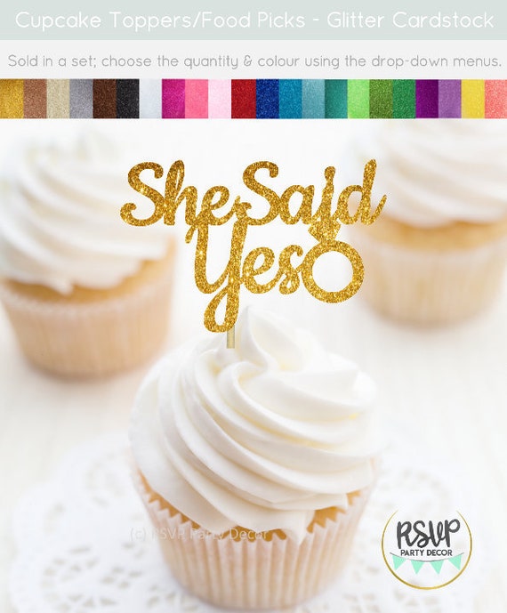 She Said Yes Cupcake Toppers, Bridal Shower Cupcake Toppers, Engagement Cupcake Toppers, Bachelorette Cupcake Toppers, Bridal Shower Decor Il_570xn