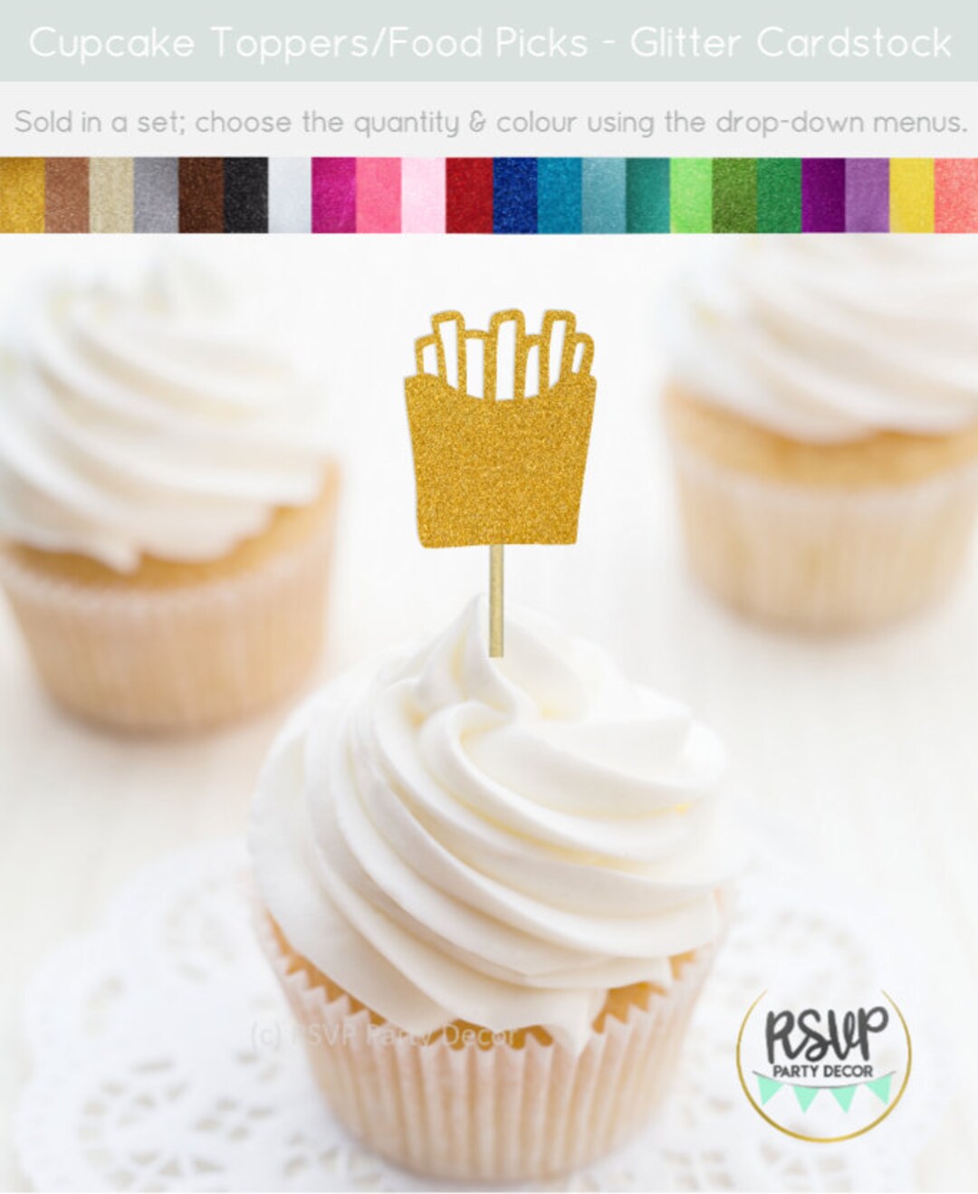 48pcs French Fries Cupcake Toppers For Birthday Jamaica