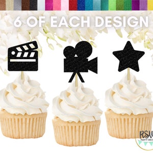 Set di decorazioni per cupcake con stelle del cinema, decorazioni per feste cinematografiche, decorazioni per feste di compleanno di stelle del cinema, decorazioni per feste di laurea per scuole di cinema - 18 pezzi