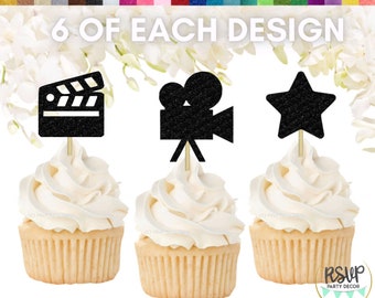 Movie Star Cupcake Topper Set, Film Party Decorations, Movie Star Birthday Party Decor, Film School Graduation Party Decor - 18 PCS