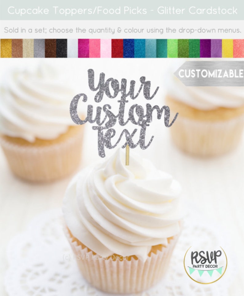 Custom Cupcake Toppers, Personalized Cupcake Toppers, Birthday Cupcake Toppers, Name Food Picks, Custom Food Picks, Custom Text Cupcakes image 2