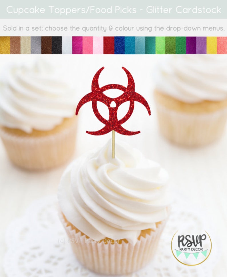 Biohazard Cupcake Toppers, Science Cupcake Toppers, Science Themed Party Decorations, Quarantine Birthday Decorations, Quarantine Party image 7