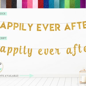 Happily Ever After Banner, Fairytale Wedding Banner, Princess Birthday Party Banner, Glitter Happily Ever After Sign