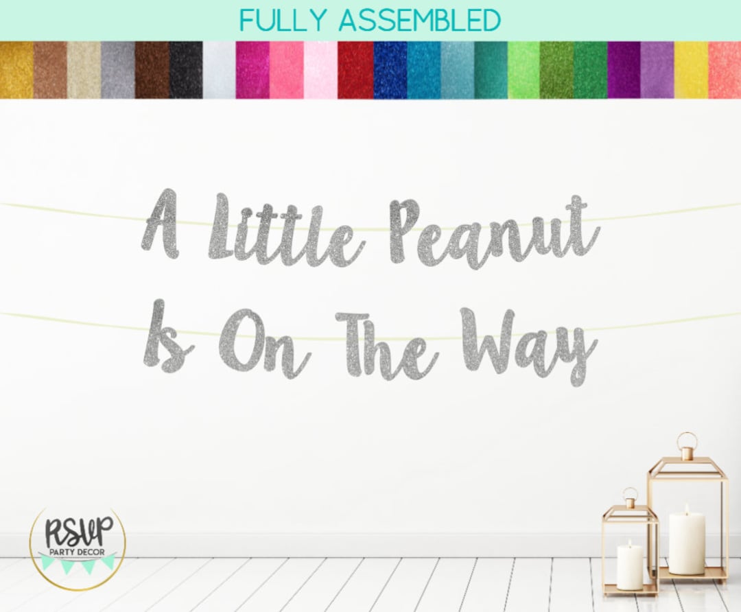 „A Little Peanut Is On The Way“ Glitzer-Banner – Elefanten-Design Für Babyparty & Gender Reveal (gold)