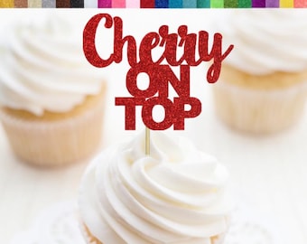 Toppers per cupcake con ciliegie in cima, decorazioni per feste a tema ciliegie, baby shower con ciliegie in cima, tema per addio al nubilato con ciliegie, festa di compleanno con ciliegie