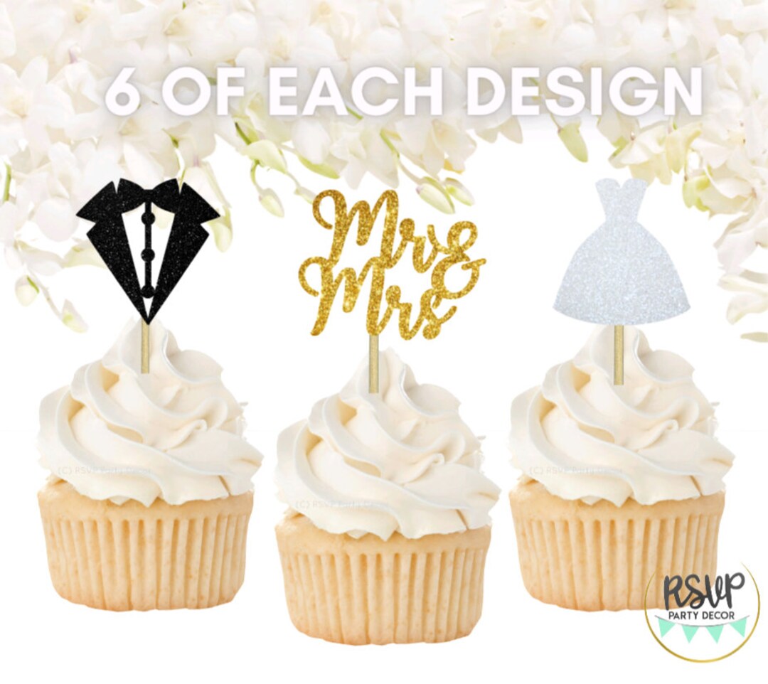 18 PCS Wedding Cupcake Topper Set, Wedding Cupcake Decorations, Mr and