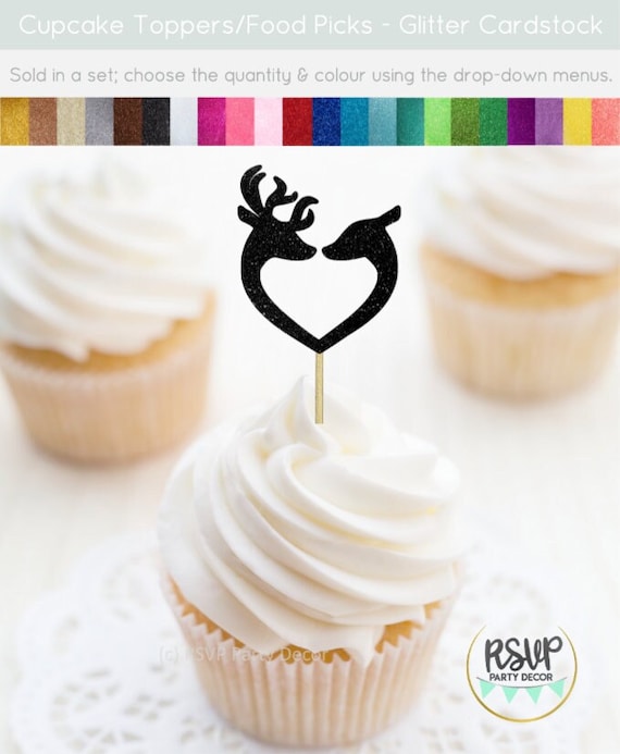 Deer Heart Cupcake Toppers, Hunting Engagement Party Decor, Hunt