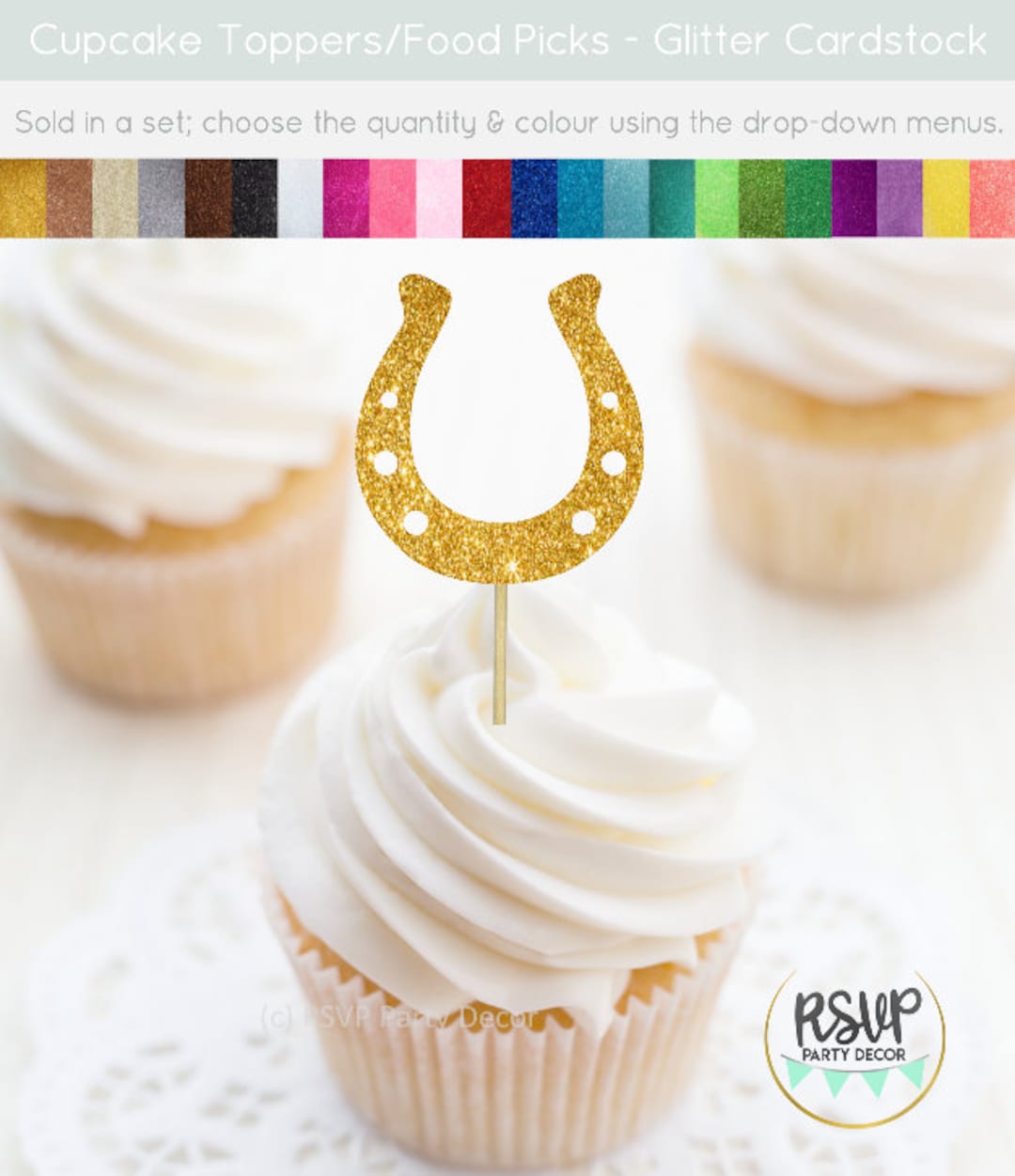 Horseshoe Cupcake Toppers, Horseshoe Party Decor, Derby Cupcake Toppers
