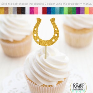 Horseshoe Cupcake Toppers, Horseshoe Party Decor, Derby Cupcake Toppers, Cowgirl Party Decor, Cowboy Party Decor, Horseshoe Food Picks