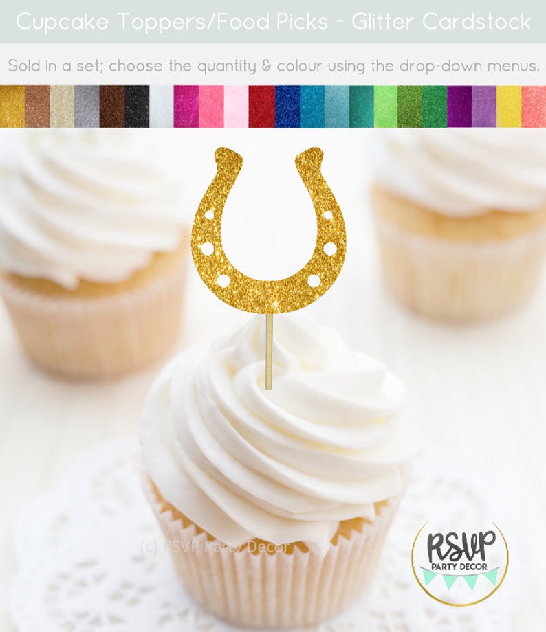 Horseshoe Cupcake Toppers, Horseshoe Party Decor, Derby Cupcake Toppers, Cowgirl Party Decor, Cowboy Party Decor, Horseshoe Food Picks 