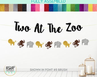 Two At The Zoo Banner, Zoo Animal Garland, Zoo 2nd Birthday Party Decor, Animal Second Birthday Party Decorations, Safari 2nd Birthday Sign