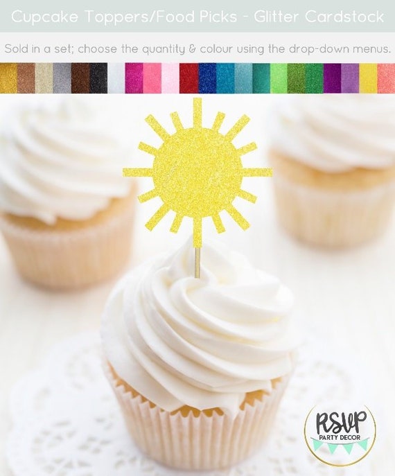 Sun Cupcake Toppers, You Are My Sunshine Cupcake Toppers, Sunshine Party Decor, Sun Food Picks, Summer Themed Party Decorations, Pool Party Il_570xn