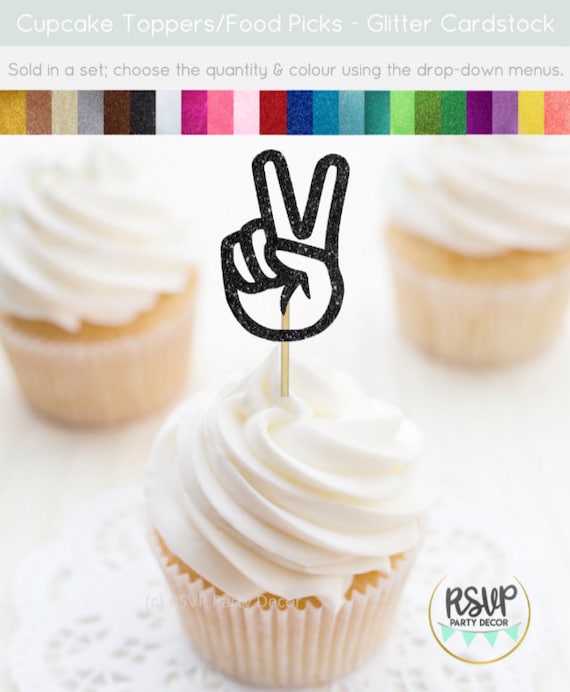 Peace Sign Hand Cupcake Toppers, Two Hand Cupcake Toppers, Two Cool Party Decorations, 2nd Birthday Cupcake Toppers Il_570xn