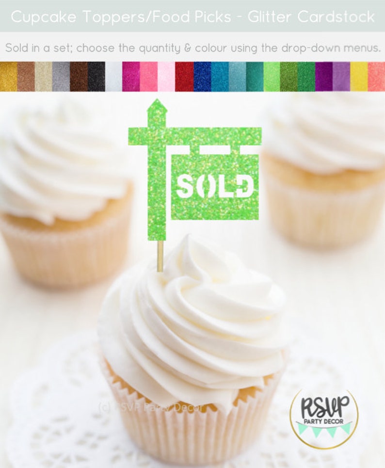 Sold Sign Cupcake Toppers, Housewarming Party Decorations, Realtor Party Decor, Real Estate Cupcake Toppers, Housewarming Cupcake Toppers image 8