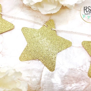 Star Garland, Glitter Stars Banner, Twinkle Twinkle Little Star Party Decorations, Space Themed Party Decor, Star Bunting