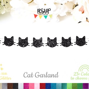 猫のガーランド、キラキラ猫バナー、子猫のガーランド、バナー、猫パーティーのデコレーション、黒猫パーティー、ハロウィンパーティーのデコレーション、ハロウィン猫バナー