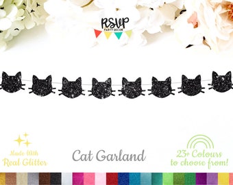 Cat Garland, Glitter Cat Banner, Kitty Garland, Banner, Cat Party Decorations, Black Cat Party, Halloween Party Decor, Halloween Cat Banner