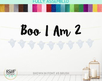 Boo I Am 2 Banner, Halloween 2nd Birthday Party Decor, Ghost Garland, October Spooky Second Birthday Decorations, Boo I'm Two Sign