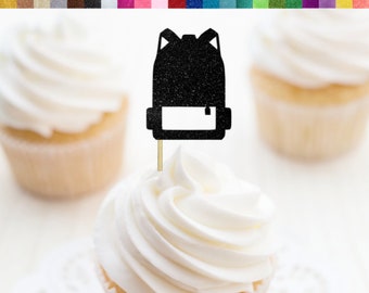 Rugzak cupcake toppers, camping cupcake toppers, schoolthema feestdecor, kamp verjaardagsfeestje decoraties, wandelen cupcake toppers