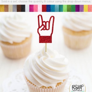 Rock Hand Cupcake Toppers, Music Party Decorations, Rock Star Cupcake Toppers, Rock n Roll Party Decor, Music Theme Birthday Decor image 3