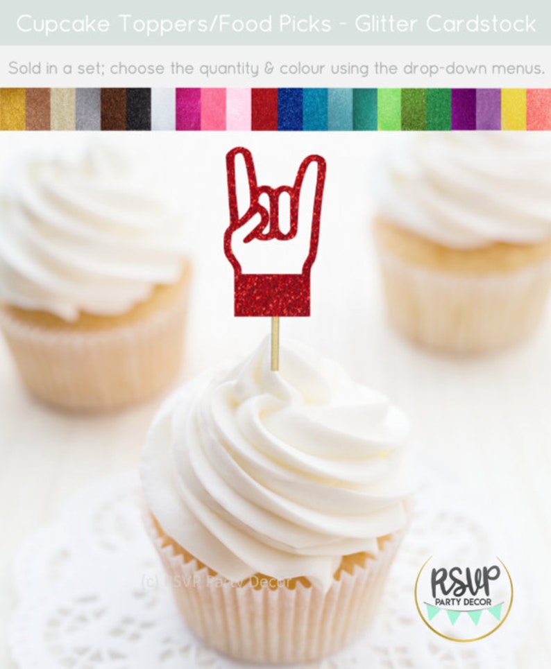 Rock Hand Cupcake Toppers, Music Party Decorations, Rock Star Cupcake Toppers, Rock n Roll Party Decor, Music Theme Birthday Decor image 3