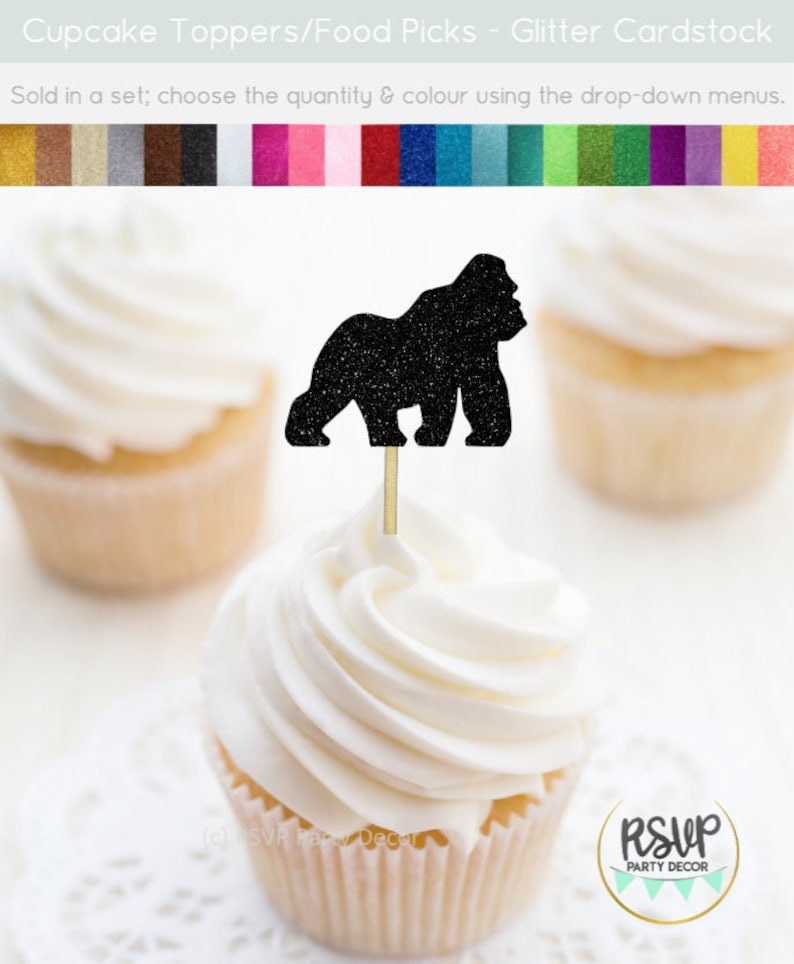 Gorilla Cupcake Toppers, Monkey Party Decorations, Jungle Birthday Party Decor, Little Monkey Baby Shower Party Decor, Zoo Party Decor image 1