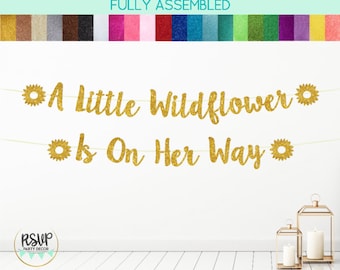 A Little Wildflower Is On Her Way Banner, Wildflower Theme Baby Shower Sign Decoration Decor, Flower Baby Shower Party Supplies
