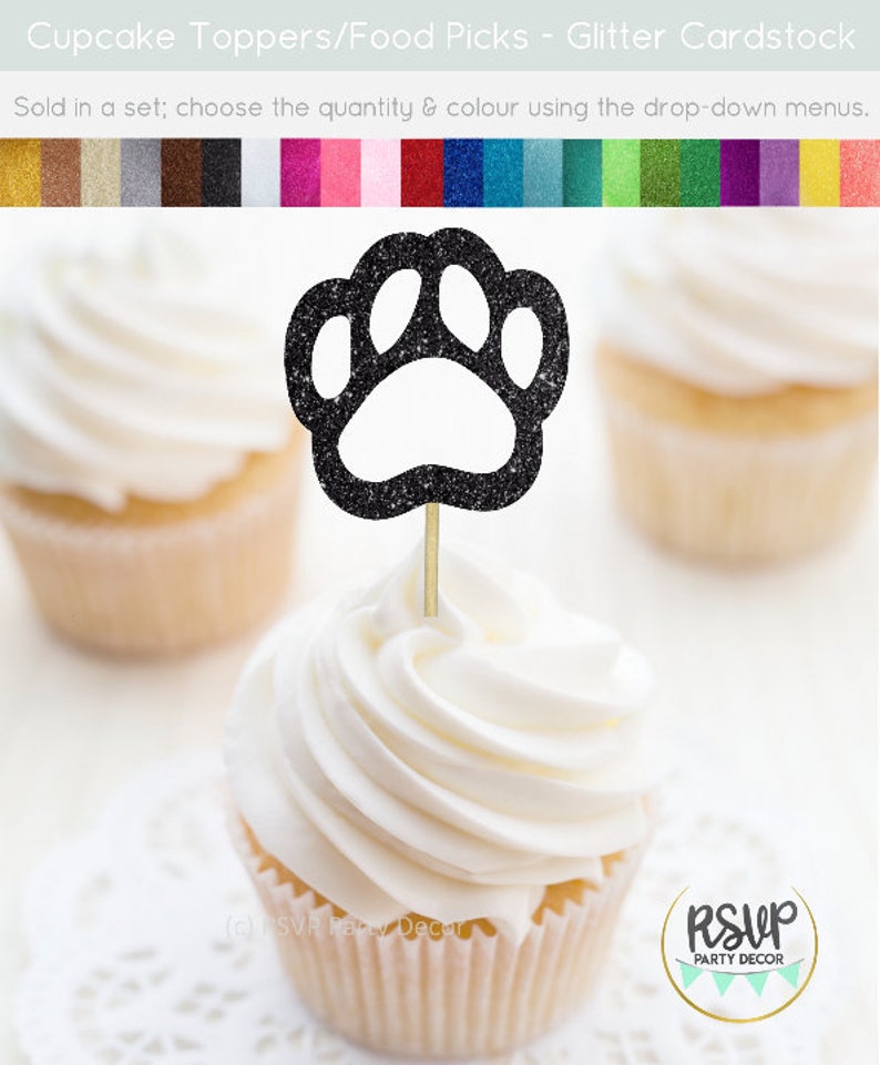 Paw Print Cupcake Toppers Puppy Cupcake Toppers Dog Food - Etsy
