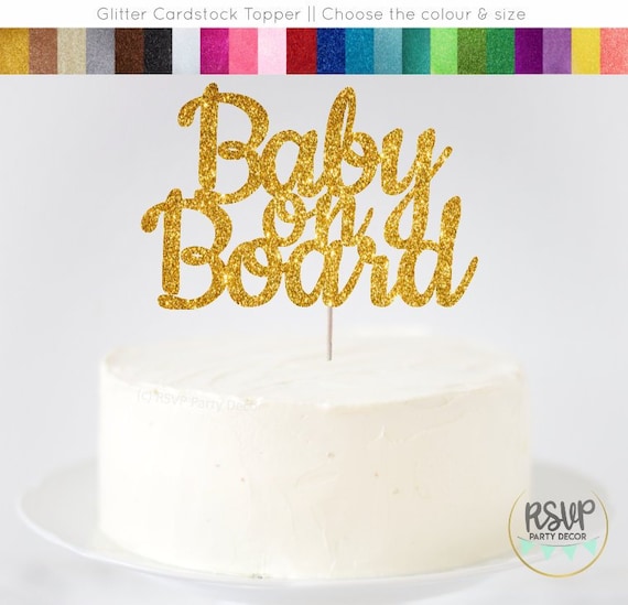 Baby on Board Cake Topper, Glitter Baby on Board Sign, Travel Themed Baby Shower, Surf Themed Baby Shower, Mother to Be Cake Topper Il_570xn