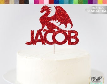 Custom Dragon Cake Topper, Dragon Birthday Party Decor, Fairytale Party Decor, Fantasy Party, Fantasy Cake Topper, Personalized Dragon Sign