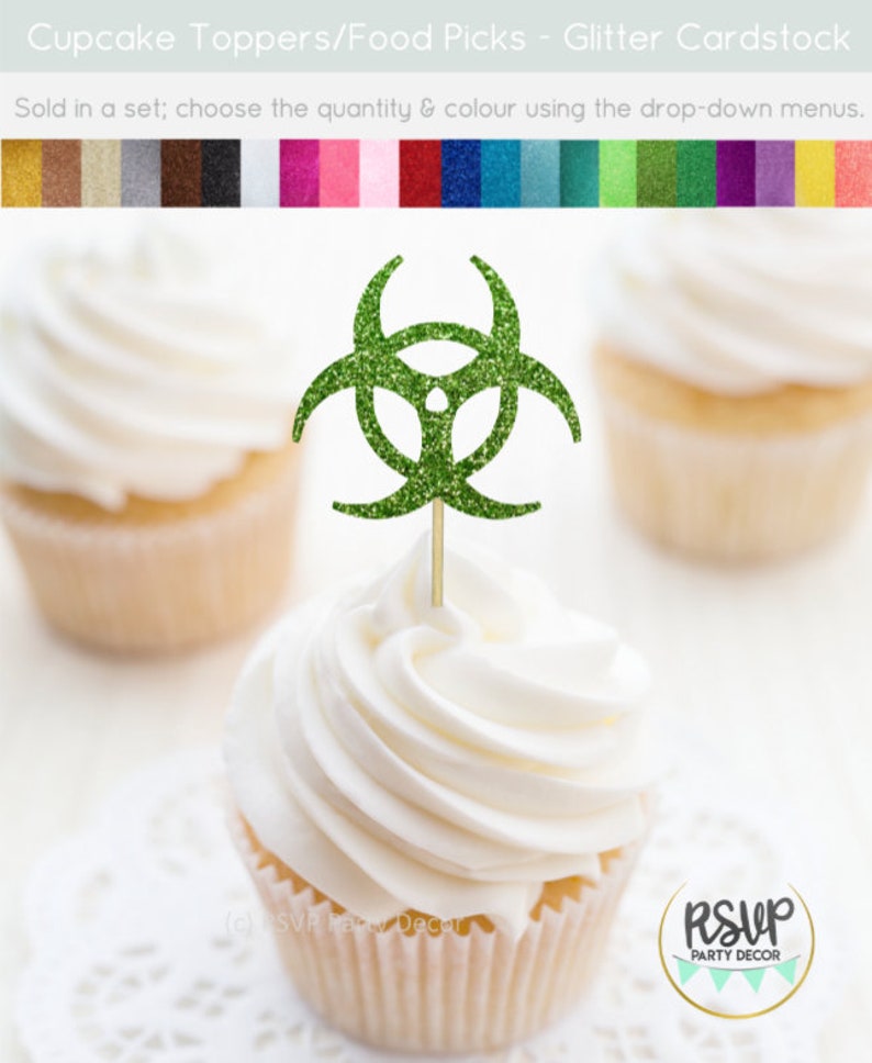Biohazard Cupcake Toppers, Science Cupcake Toppers, Science Themed Party Decorations, Quarantine Birthday Decorations, Quarantine Party image 5