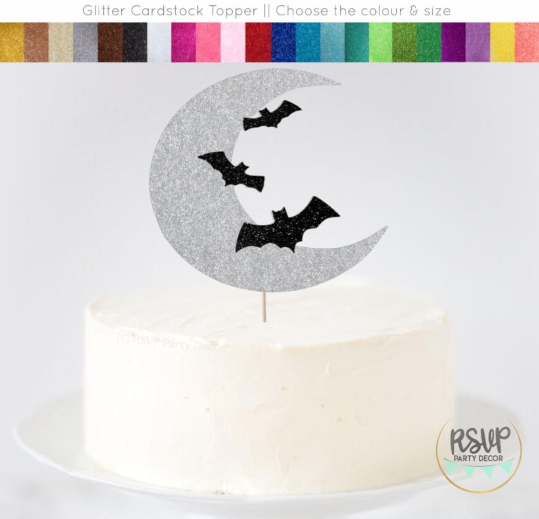 Moon and Bats Cake Topper, Halloween Party Decorations, Vampire Cake