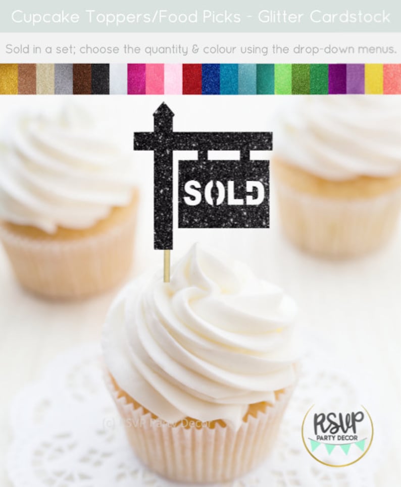 Sold Sign Cupcake Toppers, Housewarming Party Decorations, Realtor Party Decor, Real Estate Cupcake Toppers, Housewarming Cupcake Toppers image 4
