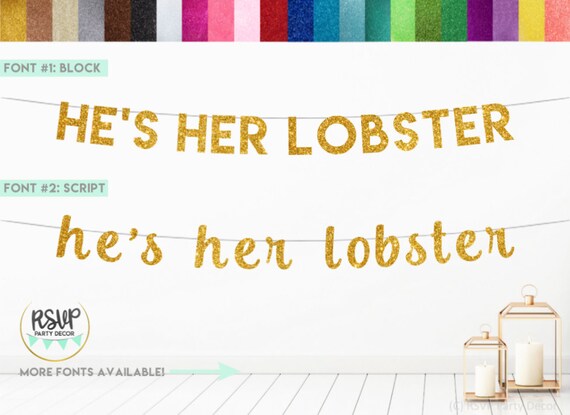 He's Her Lobster Banner, Friends Bridal Shower Banner, Funny Bridal Shower Banner, Glitter He's Her Lobster Sign Il_570xn