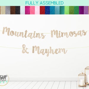 Mountains Mimosas & Mayhem Banner, Camp Bachelorette Party Decorations, Cabin Bachelorette Decor, Camping Bachelorette Party Decor