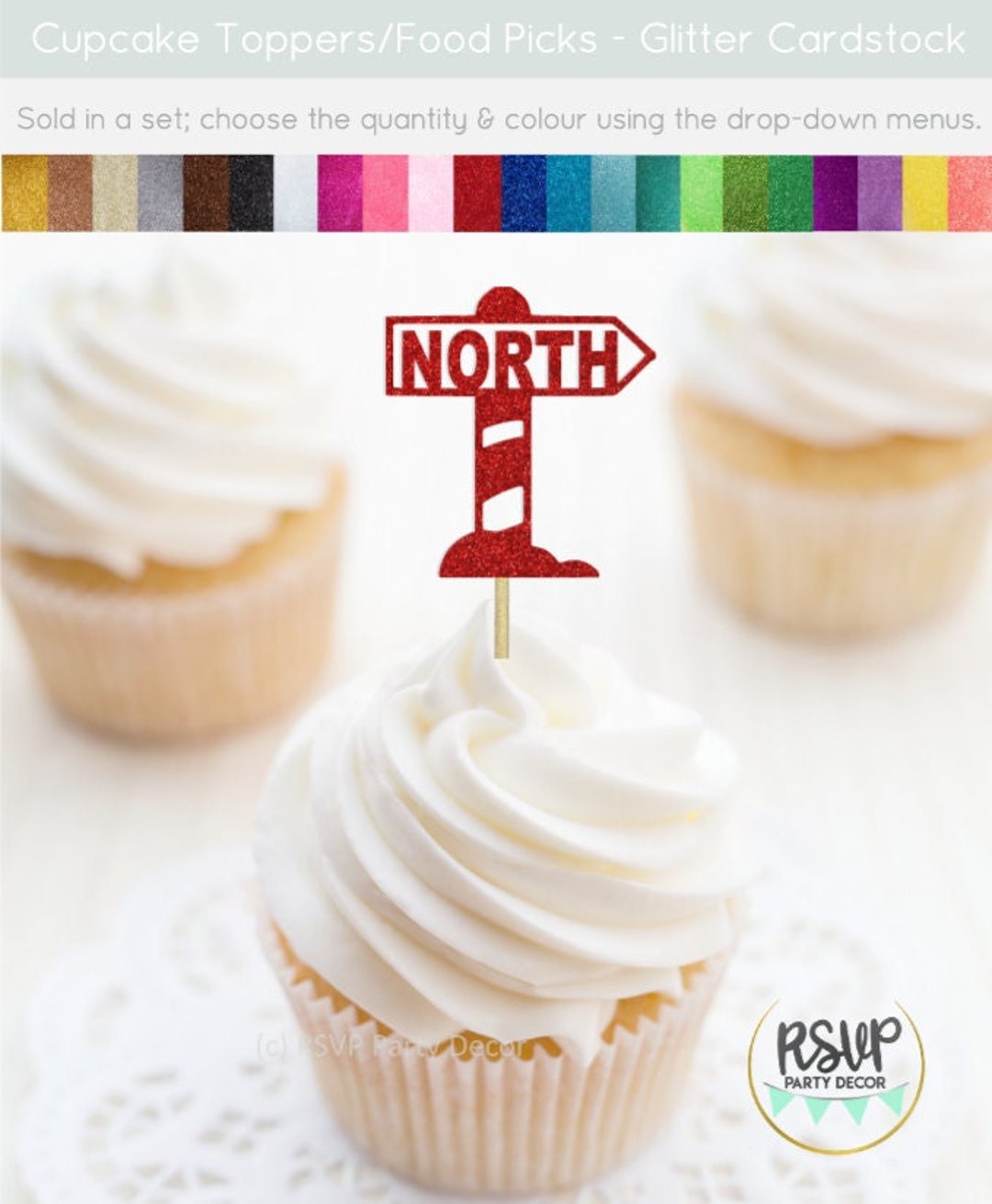 North Pole Cupcake Toppers, Christmas Party Decorations, Santa Party ...