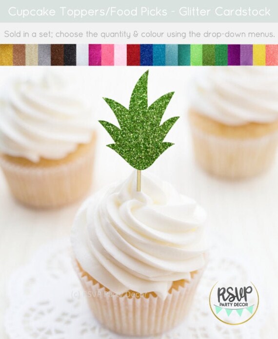 Pineapple Leaf Cupcake Toppers, Pineapple Top Food Picks, Pineapple Party Decor, Tropical Cupcake Toppers, Fruit Themed Party Decorations Il_570xn