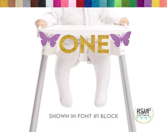 "Butterfly One" High Chair Banner - 1st Birthday Party Decor For Girls, Cake Smash Photo Prop