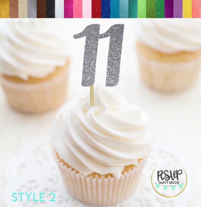 choose from 20 colors ANY NUMBER 11th Birthday Cupcake toppers Number 11 Cupcake topper Glitter Party Decorations 11th Birthday Decor