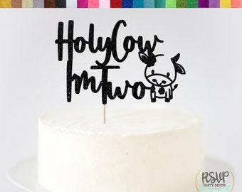 Holy Cow I'm Two Cake Topper, Farm 2nd Birthday Party Decor, Cow Second Cake Smash Topper, Barnyard 2nd Birthday Party Decor Sign