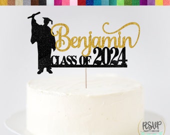 Boy Custom Class of 2024 Cake Topper, Congrats Grad Name 2024, Happy Graduation Cake Topper, Graduation Party Decor, Personalized Grad Sign