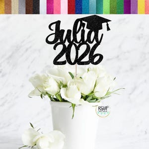 Tige de centre de table nom de remise des diplômes 2026 personnalisé, décoration florale pour diplômés, décoration de diplômés d'école, centres de table félicitations pour diplômés, fête des finissants