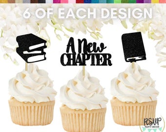 Juego de adornos para cupcakes A New Chapter, decoraciones para despedidas de soltera, decoración para fiestas de cumpleaños con forma de libro, decoración para baby shower con forma de libro, adornos para libros (18 unidades)