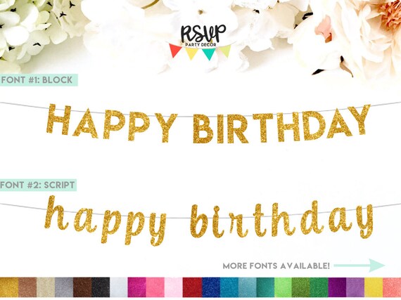 Happy Birthday Banner Glitter Happy Birthday Sign Birthday Etsy