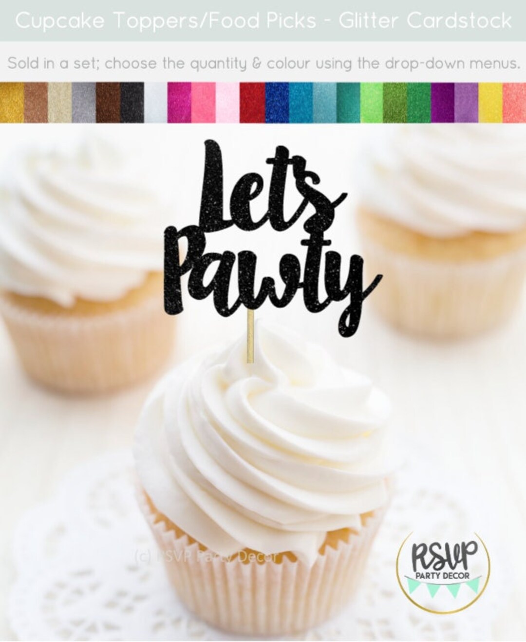 Let's Pawty Cupcake Toppers, Dog Cupcake Toppers, Dog Food Picks, Dog Birthday Decoration, Let's ...