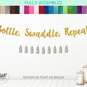Bottle Swaddle Repeat Banner, Baby Bottle Garland, Funny Baby Shower Decorations, Baby Shower Banner, Gender Reveal Party Decor