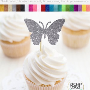 Butterfly Cupcake Toppers, Glitter Butterfly Food Picks, Fairy Cupcake Toppers, Garden Themed Party Decor, Garden Birthday, Garden Shower image 4