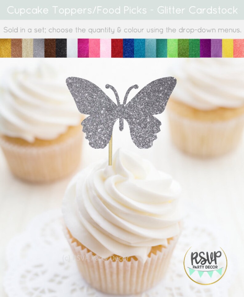 Butterfly Cupcake Toppers, Glitter Butterfly Food Picks, Fairy Cupcake Toppers, Garden Themed Party Decor, Garden Birthday, Garden Shower image 4