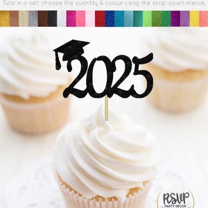 Topper per cupcake con cappello da laureato 2025, decorazioni per feste di laurea, scelte di cibo per la laurea, festa di laurea 2025, topper per cupcake con cappello da laureato 2025