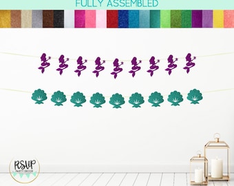 Mermaid and Shell Garland, Mermaid Banner, Mermaid Party Decor, Under The Sea Party Decorations, Mermaid Birthday Banner, Ocean Party Decor